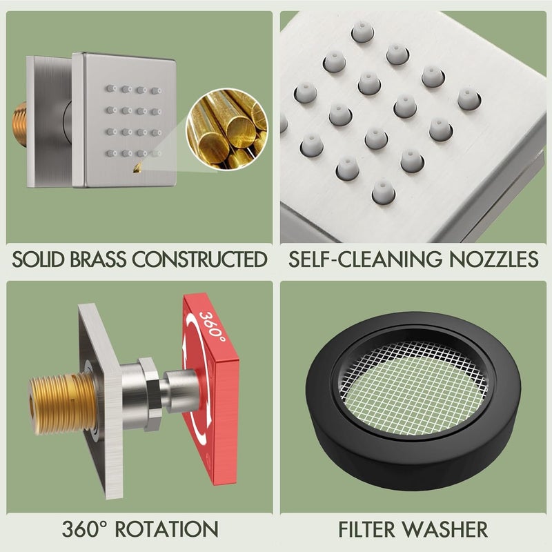 Bostingner Shower Body Spray Jets with On Off Switch Adjustable Flow Showerhead Body Sprays Wall Mount Massage Spa Jet,Brushed Nickel,Flow control and 360° rotation - Image 3